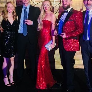 Nadine Merabi Serena Red Sequin Mermaid Gown